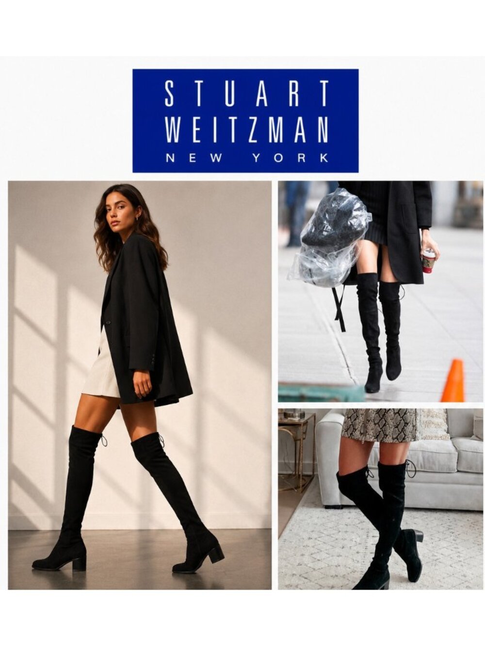 Stuart Weitzman Black Suede Over The Knee Tie Back Block Heel Boots 9 M